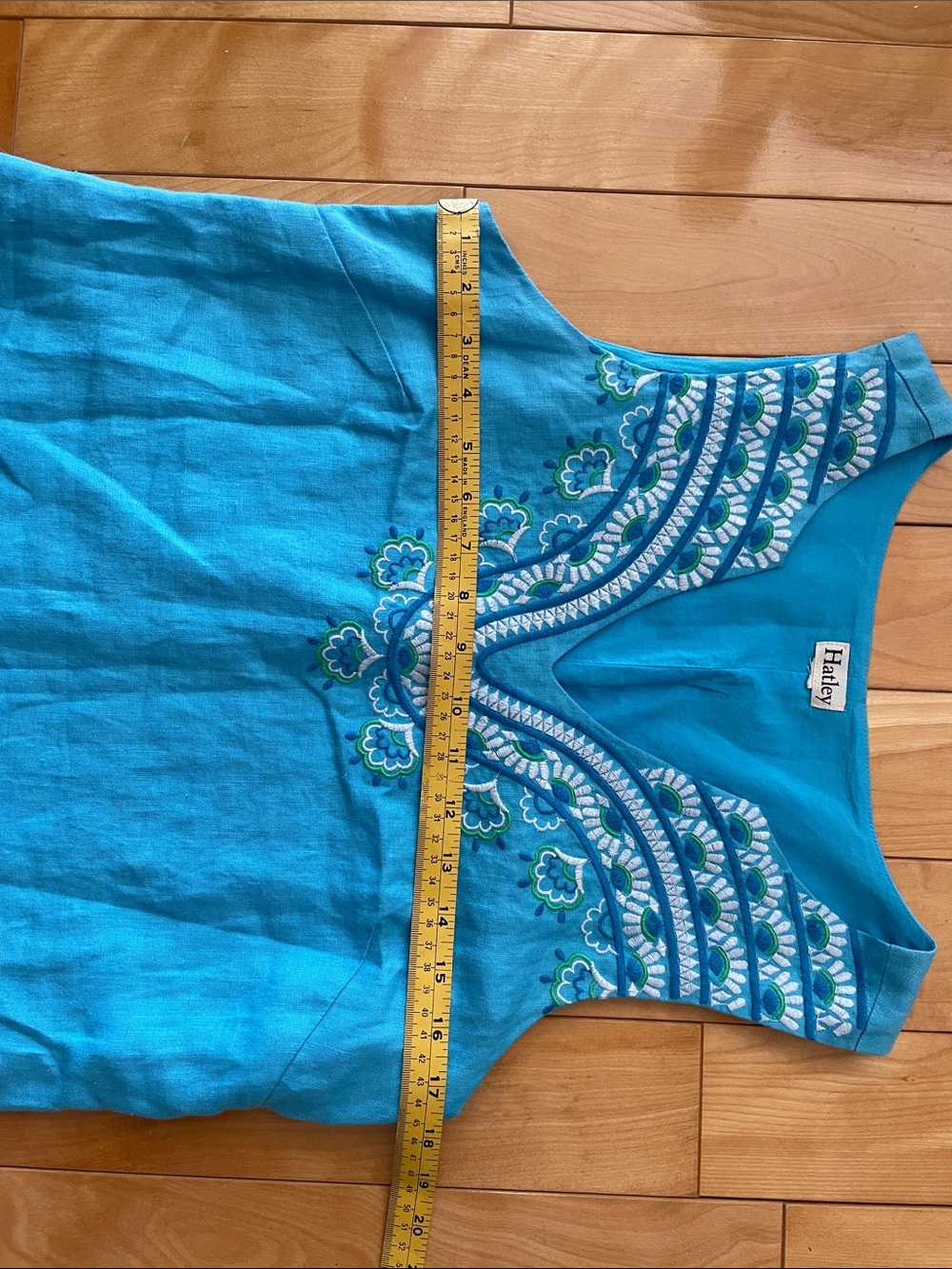 M-L  Cozy Turquoise Sleeveless Embroidered V-Neck Mini Dress - Picture 5 of 10